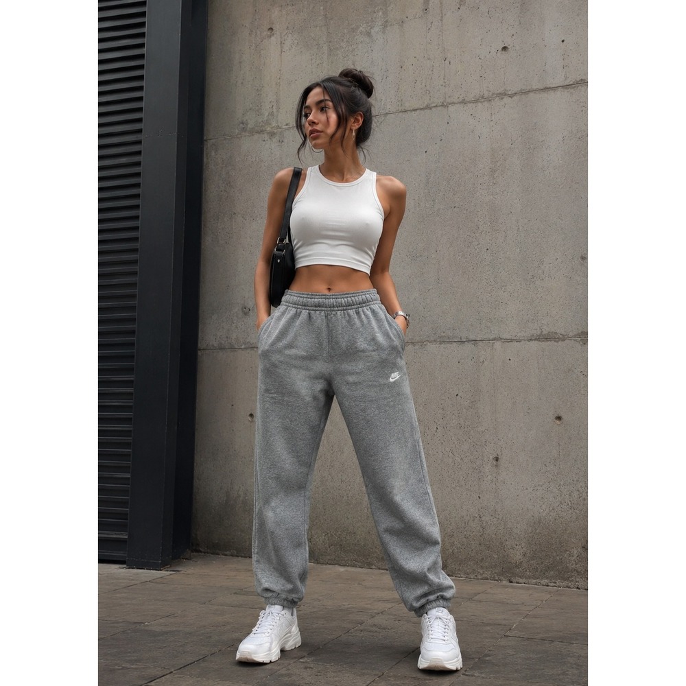 Nike Joggers XS Grey Fleece Sweatpants Embroidered Logo Tapered Cuffs #1499